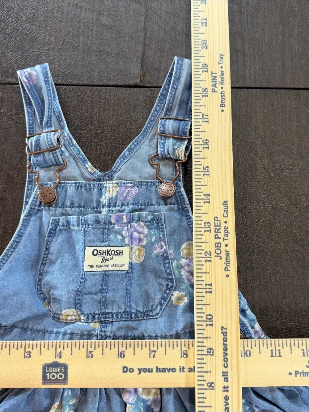 OshKosh B'gosh Girls' 100% Cotton Blue Floral Denim Overall Dress Sz 2T